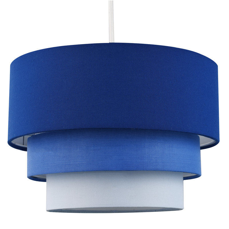 Contemporary Round Triple Tier Cotton Fabric Pendant Light Shade, Blue