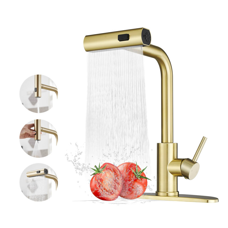 Kitchen Faucet with Pull Down Sprayer, Matte Gold