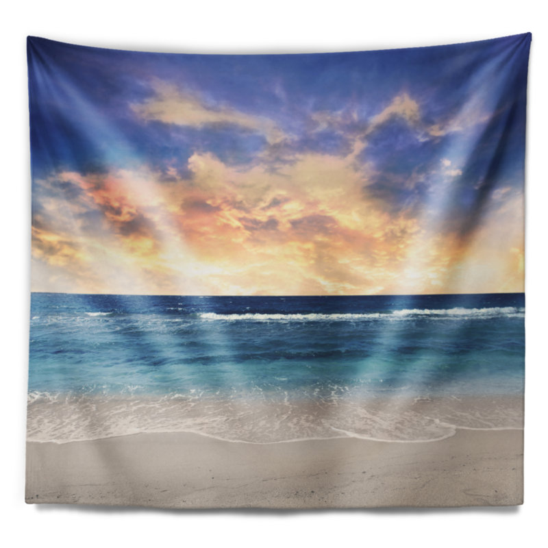 Tapisserie paysage marin avec ciel bleu et océan au coucher du soleil, H 50 po x l 60 po