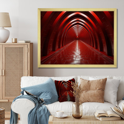 Tunnel abstrait en bois rouge Architecural - reproduction sur toile