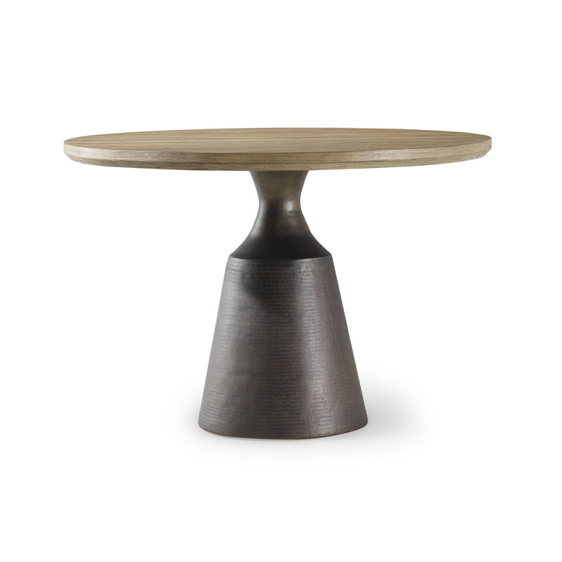Diego Teak Round Metal Base Dining Table, 29.5" H x 44" L x 44" D
