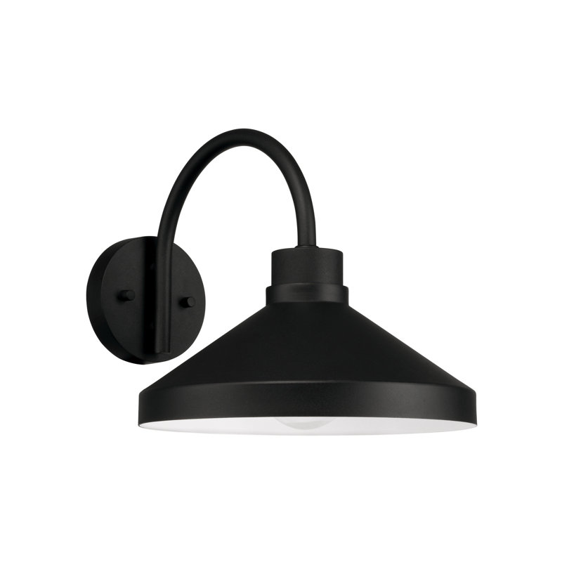 1-Light Outdoor Cone Wall Lantern Barn Light in Black with White Interior, 10.5" H x 11.25" W x 15.25" D