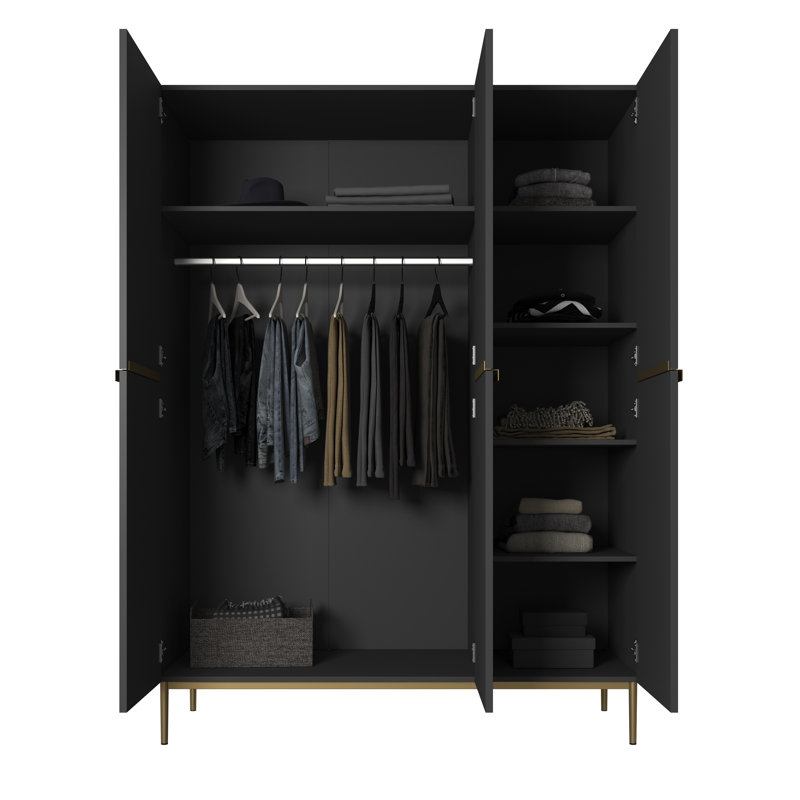 Alidia 3 Door Manufactured Wood Wardrobe, Black/Gold