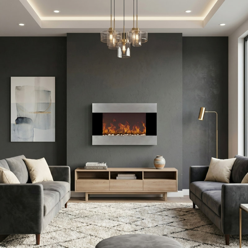 Foyer électrique Wrought Studio - Chaufferette murale de 36 pouces avec télécommande, luminosité et chaleur réglables à DEL
