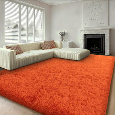 Tapis à poils longs antidérapant de couleur orange Fluffy Carpet