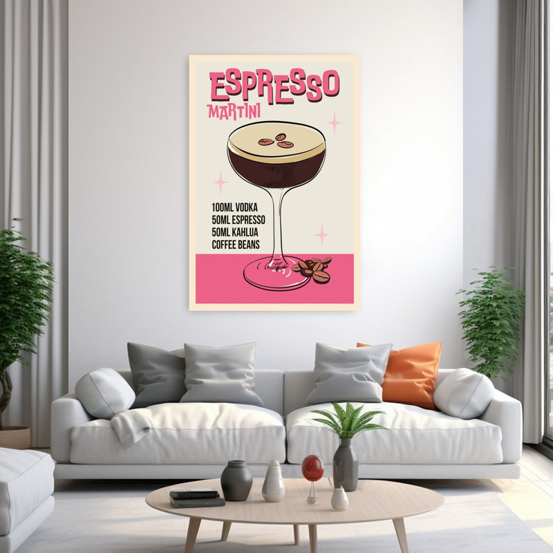 Art mural rétro rétro espresso martini, H 60 po x l 40 po