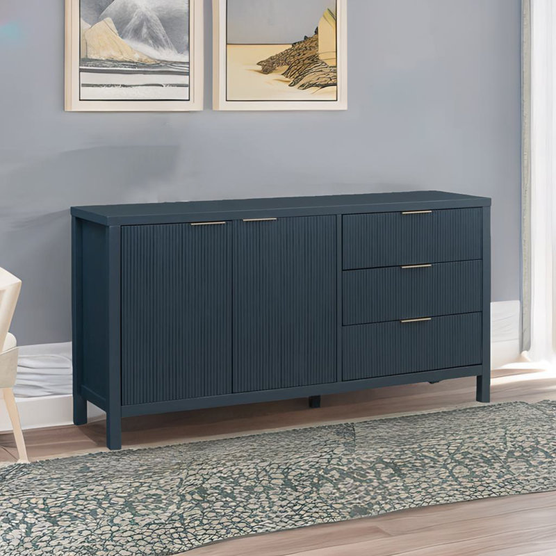 Minimalist Wave-pattern Sideboard, Blue