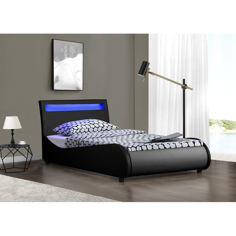 Atropus LED Faux Leather Bed Frame, Black, Single (3')