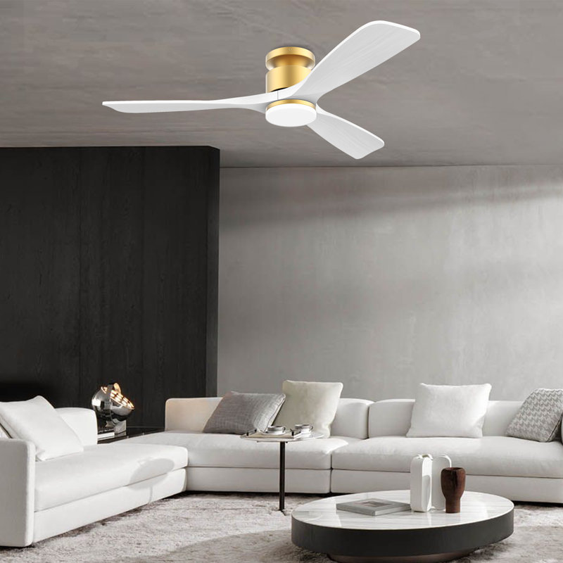 Ventilateur de plafond encastré en bois à 3 pales de 52 po avec lumière et télécommande, Alexa Alexa, intérieur / extérieur, moteur à courant continu silencieux, à intensité variable