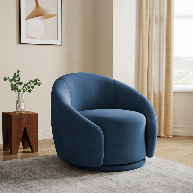 Aunna 89.2Cm Wide Swivel Barrel Chair, Blue Cotton