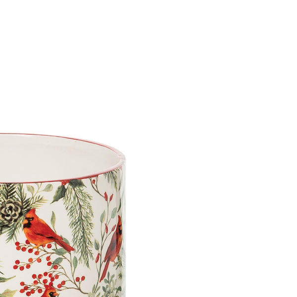 Festive Ceramic Cardinal Greenery Utensil Crock