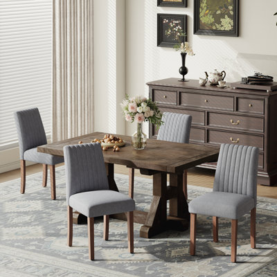 Modern Upholstered Dining Chairs with Walnut Legs