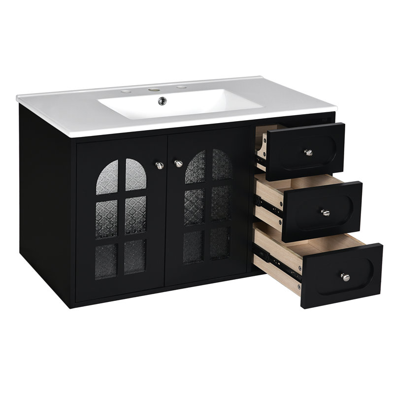 Meuble-lavabo mural simple 36 po avec lavabo en céramique