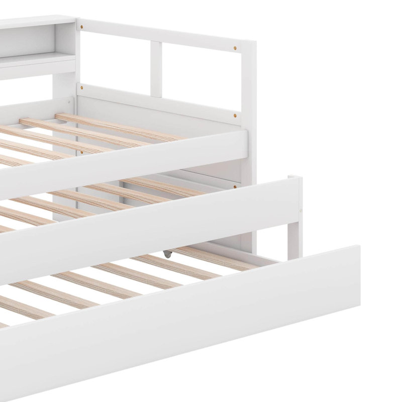 Twin XL Wood Daybed With 2 Trundles, Storage Cubbies, 1 Light For Free And USB, White