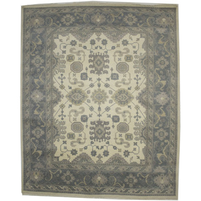 Tapis floral crème en laine noué à la main Floral