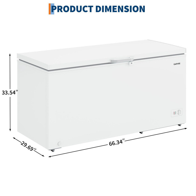 17 pieds cubes Pi. Congélateur convertible pour coffre - grande capacité, couvercle verrouillable, 6 roulettes et lumière DEL - blanc