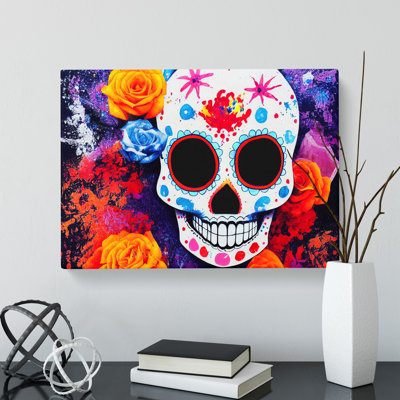 Flowing Floral Sugar Skull - Wrapped Canvas