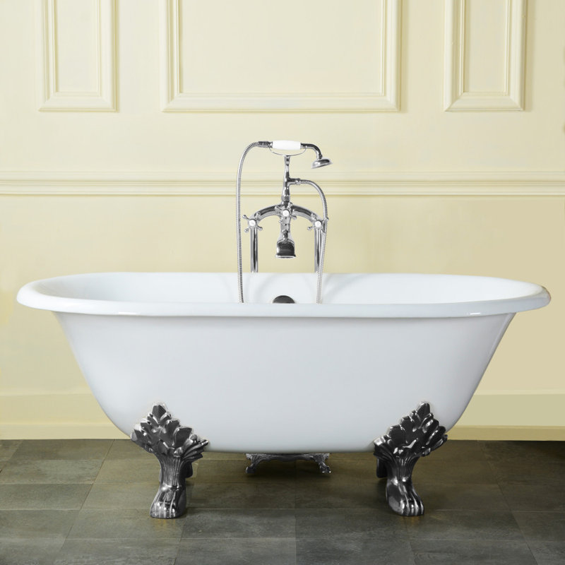 Kingston Brass Aqua Eden 60-Inch Cast Iron Oval Double Ended Clawfoot Tub (No Faucet Drillings), Polished Chrome