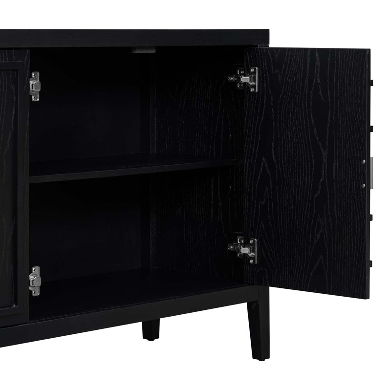 Retro Sideboard Door With Circular Groove Design Round Metal Door Handle For Entrance,Dinning Room,Living Room, Black