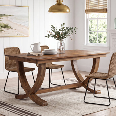 63" Solid Wood Dining Table, Rectangular Farmhouse Kitchen Table With Thick & Crossed Legs