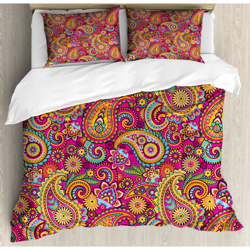 King Multicolor Paisley Microfiber Duvet Cover Set