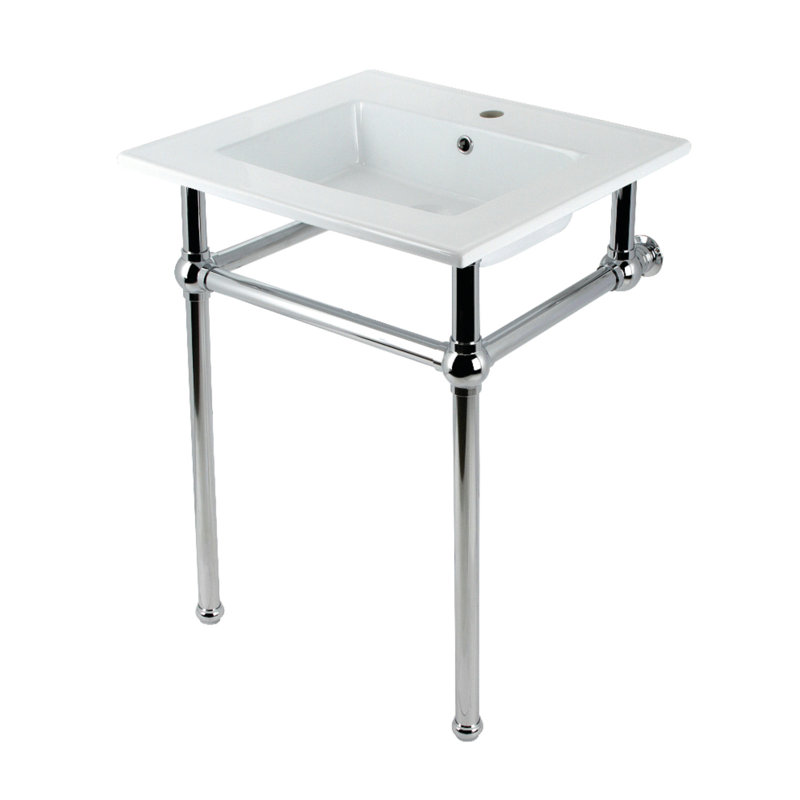 Kingston Brass Templeton 25-Inch Ceramic Console Sink with Brass Legs, White/Polished Chrome, Single