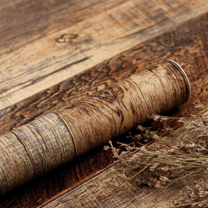 Papier peint adhésif brun en bois TANONE - Papier peint auto-adhésif à grain de bois 17,8 "x 394" pour mur, mobilier, comptoir