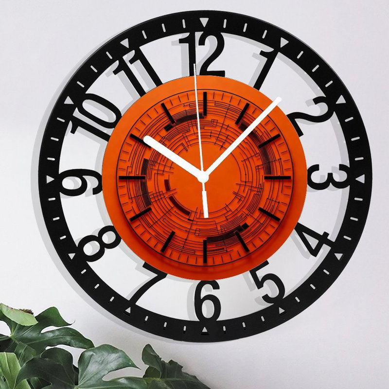 Horloge murale ronde en fer 10 po avec mouvement à quartz silencieux, chiffres arabes, impression UV, Orange