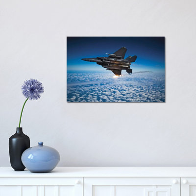 F-15E Strike Eagle Aircraft Releases Flares I - Wrapped Canvas Print