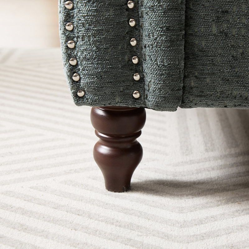 81-inch Chenille Chaise With Button Seat And Back, Nailhead Trim, Rolled Arms For Living Room, Lounge Office, 1 Face-face Grace, 2 Pillows,