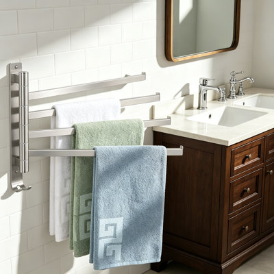 Swivel Towel Rack with Hook, Wall Mounted 4-Arm Towel Bar, Space Saving Swing Out Hanger, Rustproof Thicken Stainless Steel, Square Design for Bathroom, Brushed Nickel