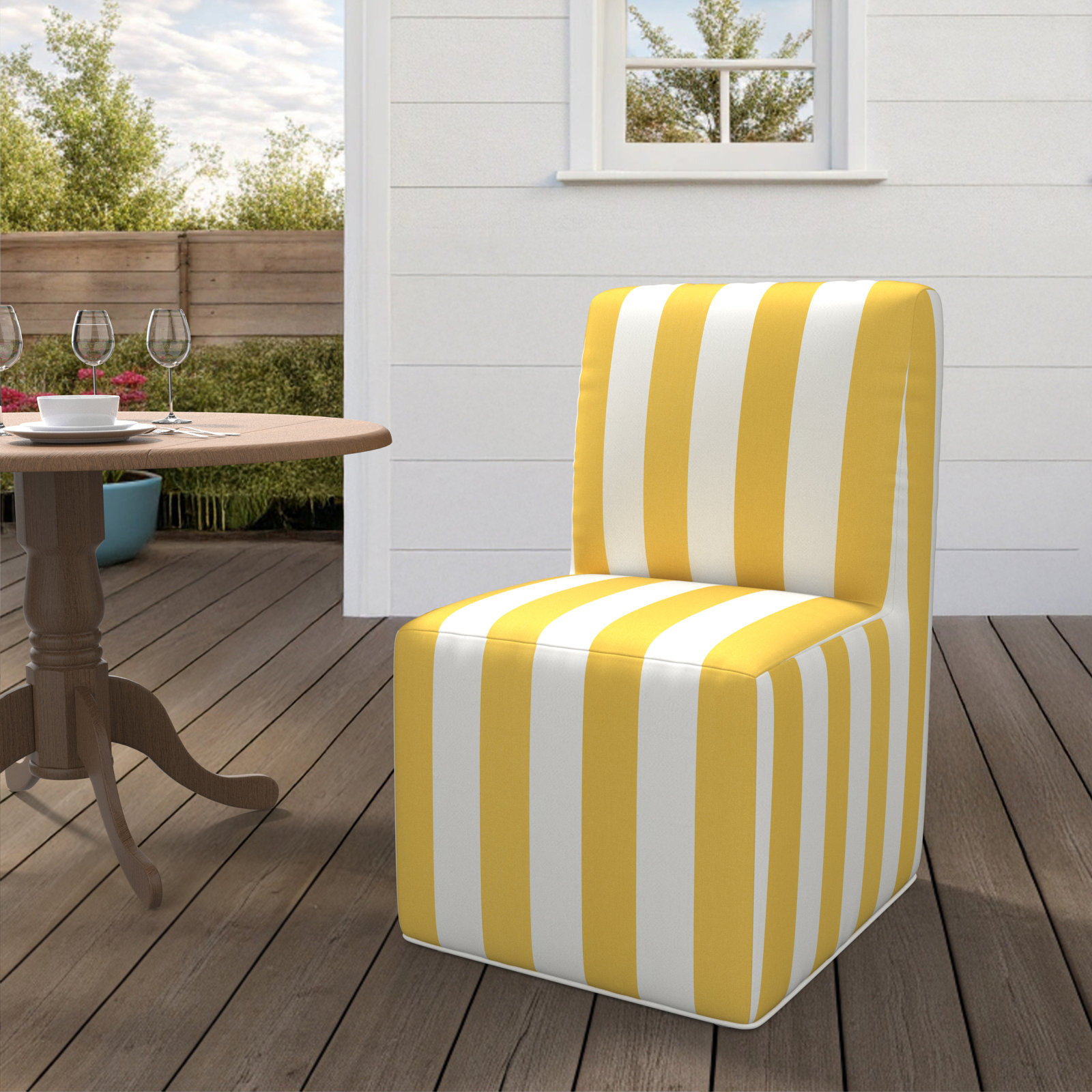 Eliana Sunbrella® Patio Side Chair, Sail Away Sunflower with Cabana Stripe