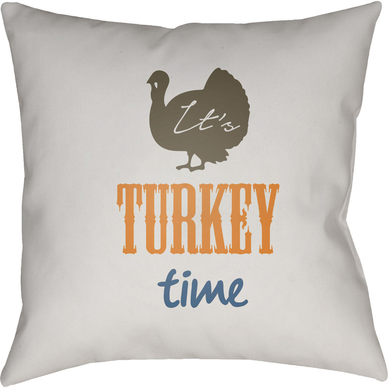 Turkey Indoor/Outdoor Throw Pillow, 18" H x 18" W x 4" D, White/Brown/Orange/Blue