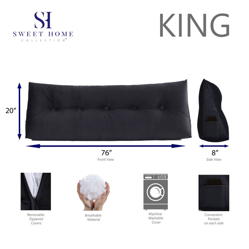 Bed Wedge And Gap Filler Pillow For Headboard With Side Pockets By Sweet Home Collection, King