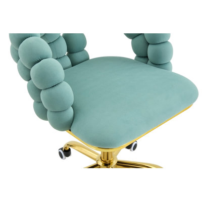 Chaise de bureau pivotante en velours moderne avec dossier à bulles, fauteuil de coiffeuse rembourré avec base en métal doré, chaise de bureau roulante pour bureau à domicile, chambre à coucher, salle de maquillage (ensemble de 1)