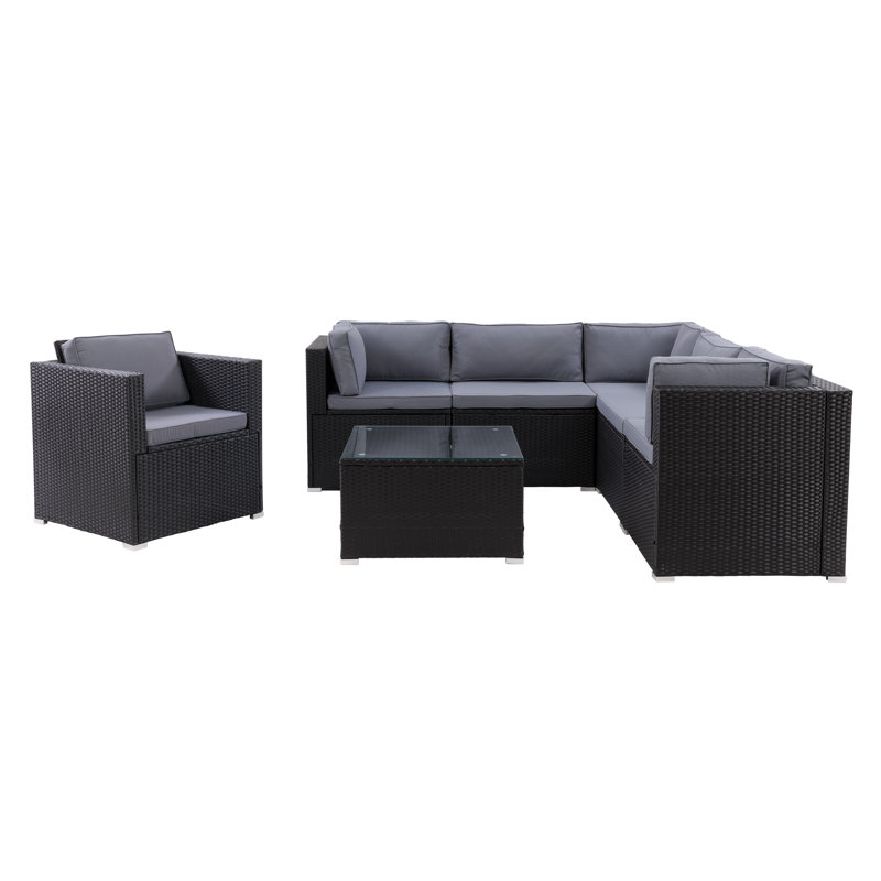 Newburyport Wicker 5 - Person Modular Patio Conversation Set with Cushions, Grey, Black
