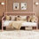 Structure de lit de jour simple en métal robuste avec tête de lit classique, support de lattes en acier renforcé, conception silencieuse, aucun sommier tapissier requis, canapé-lit multifonctionnel pour chambre à coucher, rose, salon