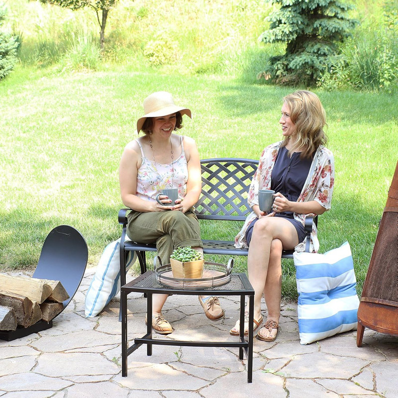 Banc d'extérieur pour patio ou parc - Banc de jardin en métal pour l'extérieur - Porche ou siège de jardin pour deux - Noir