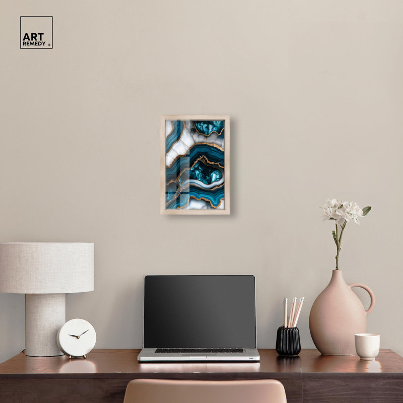 «Teal Tectonic III Shadowbox Print», art mural géode bleue par Art Remedy, Crème, crème, H 16 po x l 11 po