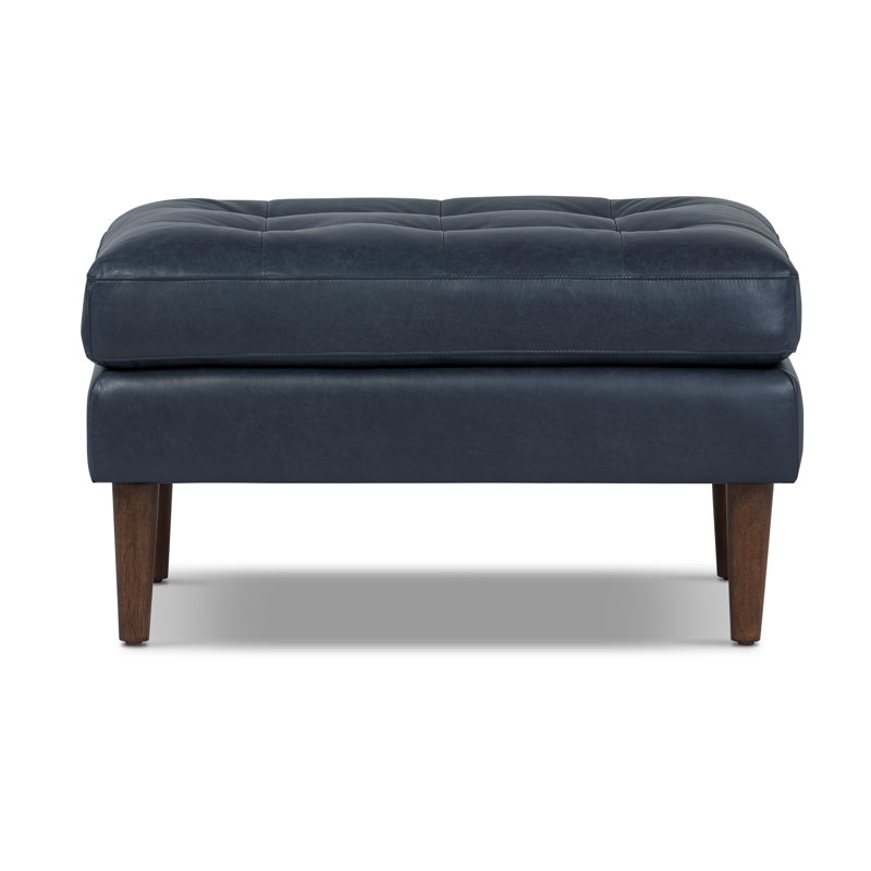 Napa Full Grain Genuine Italian Leather Ottoman, Deepsky Blue