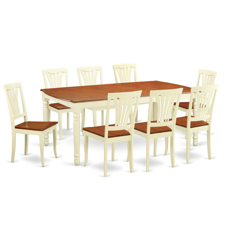 Ensemble de table de salle à manger 9 pièces comprenant une table de salle à manger rectangulaire avec rallonge papillon et 8 chaises en bois, babeurre 42 po x 78 po