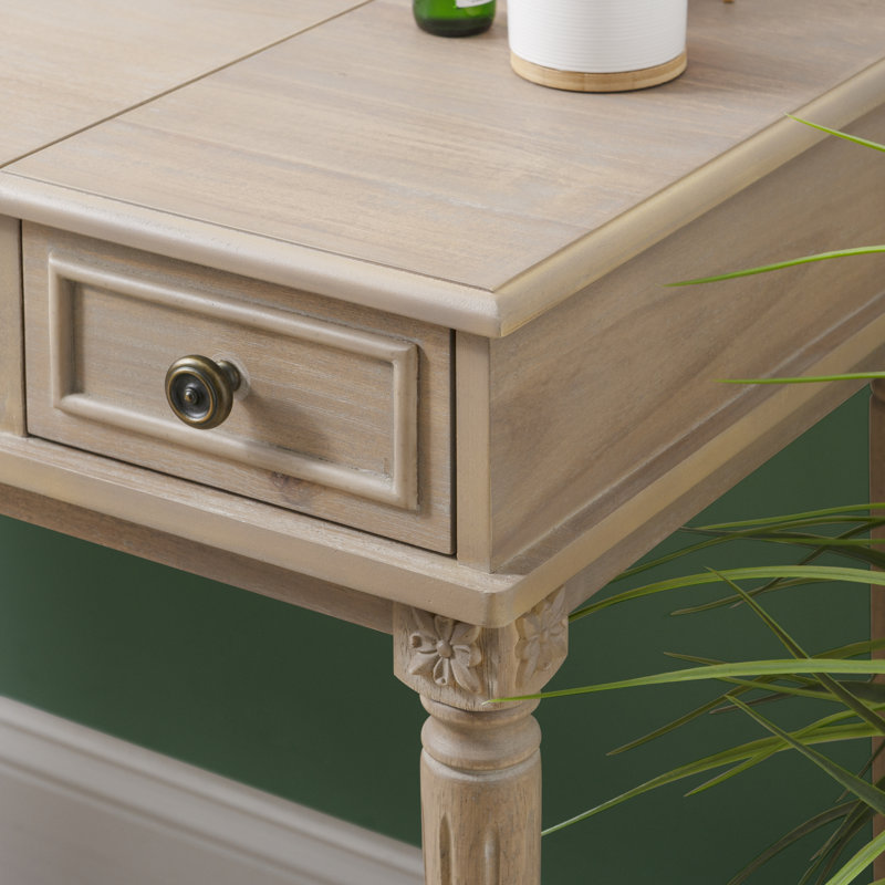 June Natural Two Drawer Flip Top Vanity Set with Stool