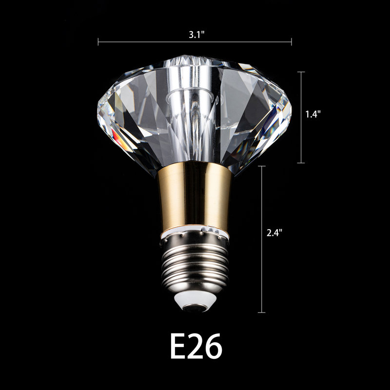 Diamond-shaped LED Solid Crystal-Style Glass Bulb, 3000K Warm White, E26/27 Medium Base Bulbs (Base not included)
