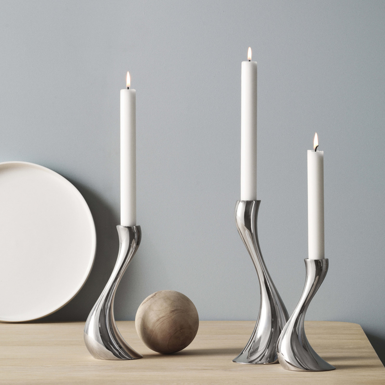 Cobra 3-Piece Candlestick Set, Stainless Steel