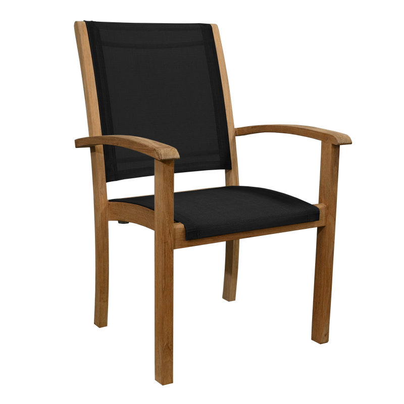 Riviera Teak Outdoor Sling Stacking Dining Arm Chair, Black