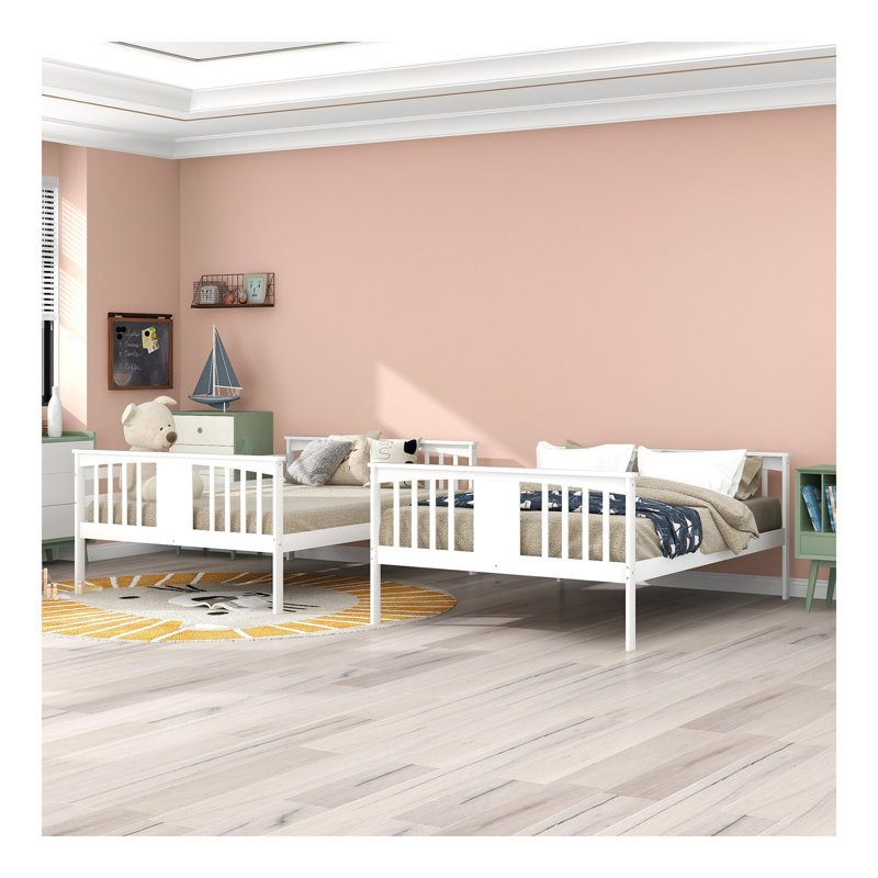 Lit double superposé au-dessus d'un lit double avec échelle pour chambre à coucher, mobilier de chambre d'amis - blanc