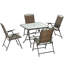 Ensemble de salle à manger de patio en osier 5 pièces, table et chaises d'extérieur pliables, ensemble de salle à manger en osier avec trou pour parasol, table en verre trempé