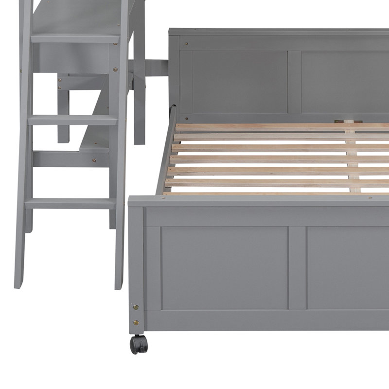 Lits simples superposés sur lit double avec bureau et tiroirs, lit mezzanine simple en bois avec cadre de lit plateforme double amovible, lit superposé avec échelle