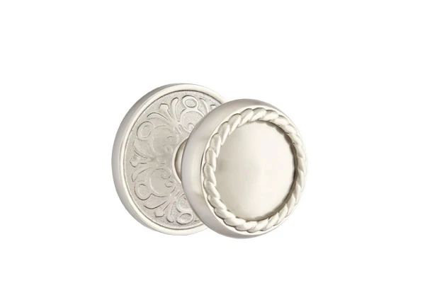 Emtek Passage Interior Mortise Set w/ Lancaster Rosette & Rope Knob (LH), Satin Nickel