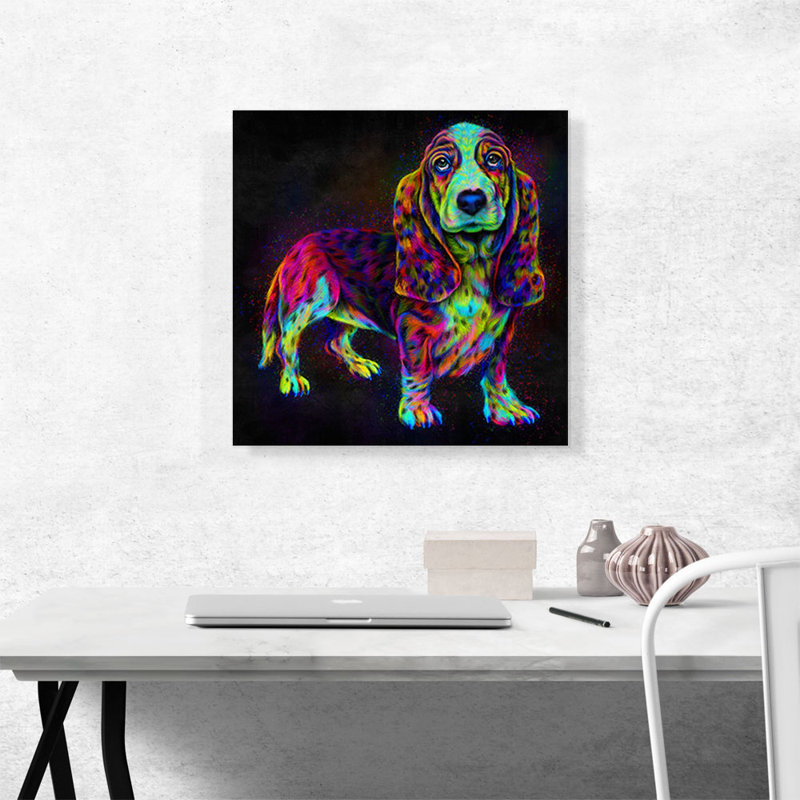 Basset hound - impression sur toile tendue, H 18 po x l 18 po x 1,5 po